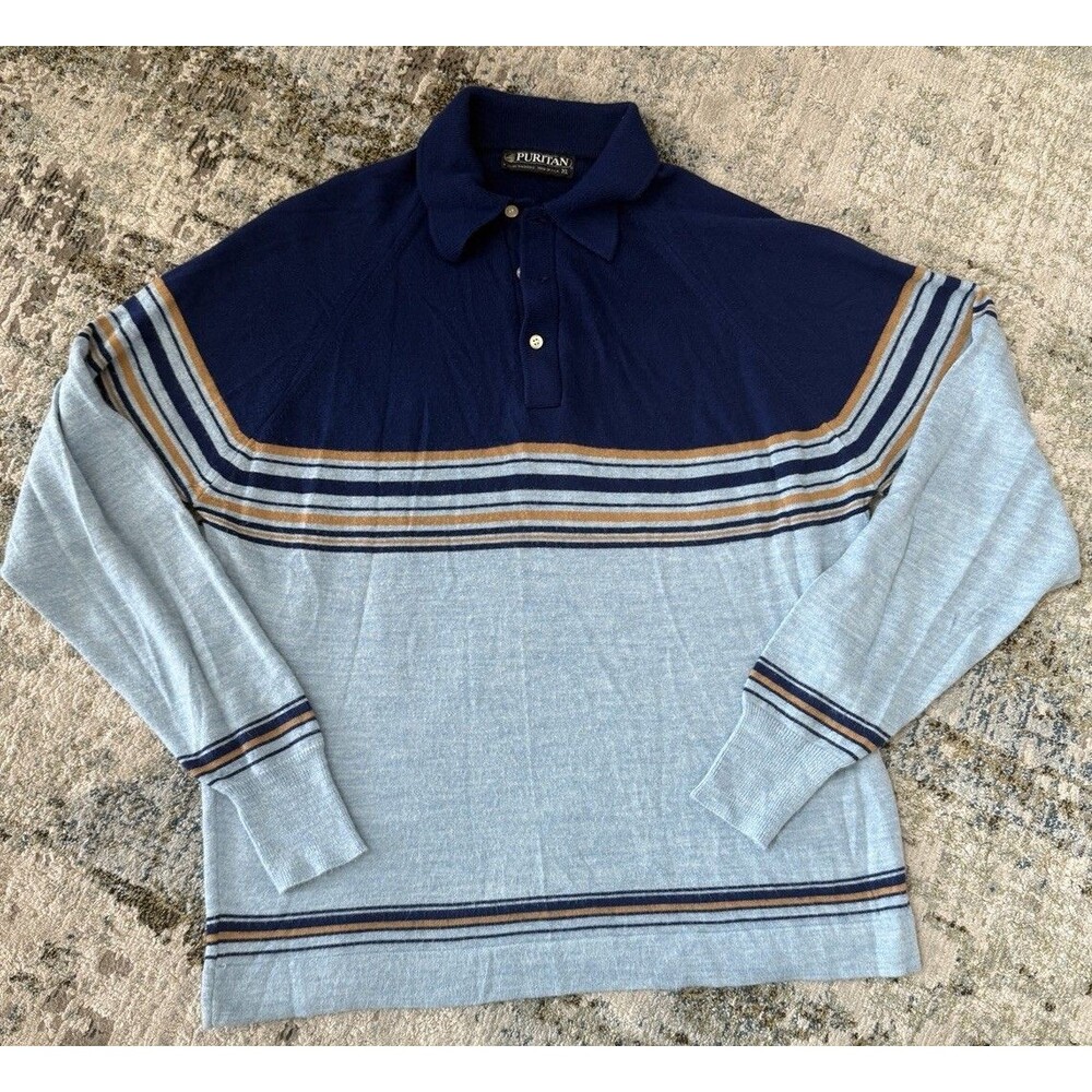 Vintage Puritan USA Polo 80s Shirt Mens XL Long Sleeve Soft Touch Blue
